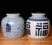  Jingdezhen Chinese antique blue and white hand-painted classical interior glazed tea jar storage utensils