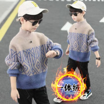 Childrens sweater boy integrated suede boy covered head autumn winter style 2020 gush thickened hydroferret semi-high collar foreign air