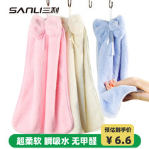 Sanli coral fleece towel cloth Childrens hand towel Korean cute hanging handkerchief Bathroom kitchen handkerchief