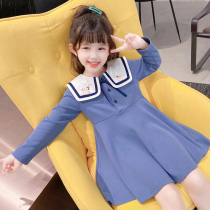 Korean girls college style dress autumn dress 2021 new female children Foreign style Korean version of long sleeve skirt childrens skirt