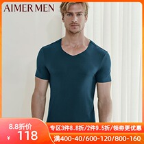 Mr. Aimu brand modal no trace with the heart v-collar mens base short sleeve T-shirt 81P11