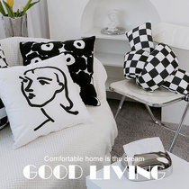 Retro checkerboard pillow Nordic light luxury black and white plaid pillow living room sofa cushion modern minimalist geometry