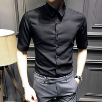 European Station 2022 Summer Short Sleeve Shirt Male Korean version Lining Clothes Trendy Casual Men Black Business Inch