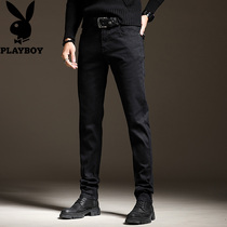 Playboy mens jeans spring and summer Korean edition Black thin slim stretch small feet tide brand casual pants