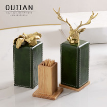 Pure copper deer head toothpick box home creative personality high-grade net red solid wood leather new Chinese Nordic ins light luxury