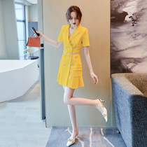 Yellow V Collar Suit Dress Woman Summer 2022 New Style Design Small Crowdage Dresses Dress Spring Dress