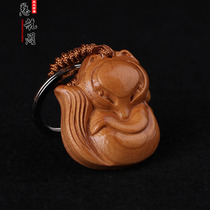 Taishan Cihang Pavilion peach wood Fox keychain wood carving Fox keychain pendant