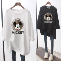 Cotton long-sleeved t-shirt womens top in the long section of spring and autumn large size womens loose Korean version of the tide ins base shirt