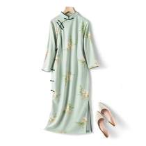 Qipao 2021 New young models improved one-piece dress with 70% sleeves Akio suede suede Old Shanghai elegance