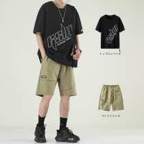 ins wild short-sleeved t-shirt mens summer 2021 new boys fashion brand pure cotton loose half-sleeve clothes suit