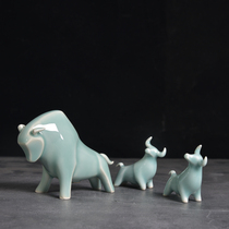 Longquan Celadon Calf Tea Pet Ceramic Kung Fu Tea Set Tea Ceremony Tea Tray Decoration Cute Animals Bullish