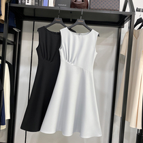 MRMW sleeveless dress women 2021 summer new design sense niche solid color waist folds thin A- line dress tide