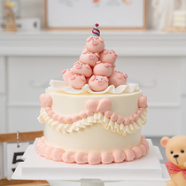 Internet celebrity cute heap happy piggy baking cake decoration ornaments childrens birthday party fondant cake dress up
