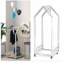  ins custom childrens room decoration hanger Movable floor-to-ceiling coat rack House shape solid wood hanger