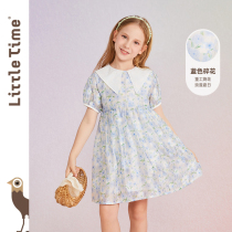 littletime girls Broken Flowers Dress dress Summer 2022 new short sleeve girl Chinese Wind Childrens dress