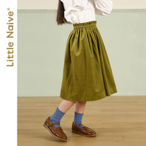 LittleNaive autumn and winter childrens skirt solid color girl retro corduroy skirt skirt medium childrens A- line dress