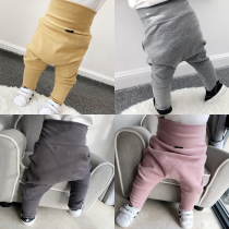 Childrens clothing childrens pants Spring and Autumn Winter plus velvet thick female baby high waist belly pants baby boy Harlan big pp pants