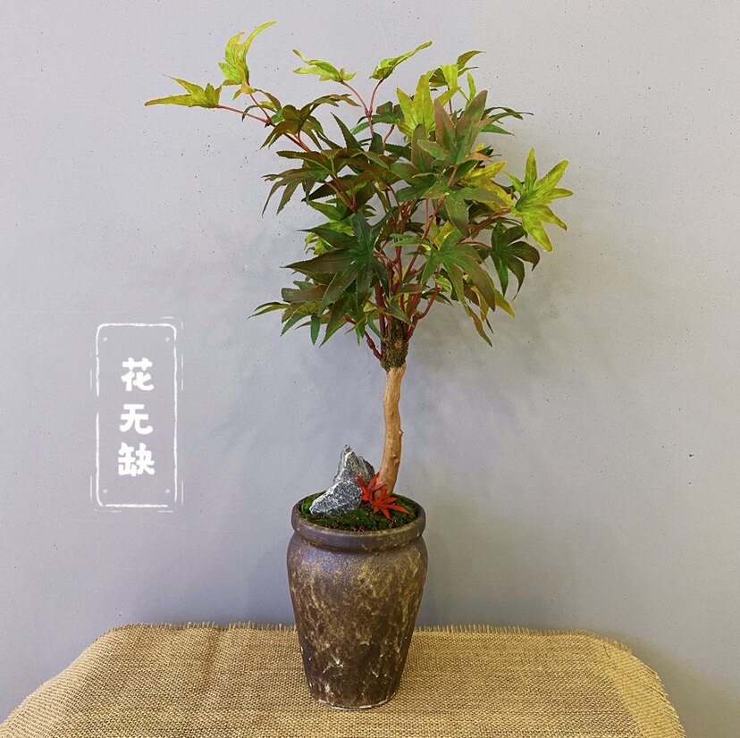 Simulation fake red maple leaf bonsai plant indoor Japanese red dance sapling green plant four seasons maple small potted flower