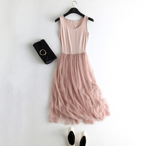 Dress womens 2021 spring and summer suspender mesh base loose yarn skirt temperament elastic inner sleeveless sundress