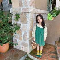 Girl Long Sleeve Crumbled Lotus Leaf Collar Bottom Shirt 2021 Autumn Korean Version Children Light Core Suede Green Vest Skirt Suit