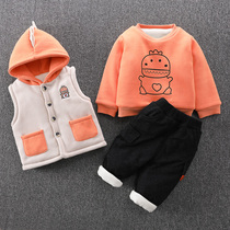 Childrens clothing boys plus velvet padded suit new foreign baby winter clothes warm baby children Winter two-piece set