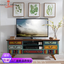 American personality Nordic minimalist retro solid wood TV cabinet tea table combined color painting for old one-meter-eight small family
