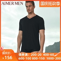 Mr. Aimu Summer Modal T-shirt Mens mesh without trace V-neck short sleeve top NS12A021