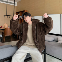 Hualun winter lamb down jacket mens hood plus fleece thick ins tide cotton clothes couple cotton clothes tide men wear