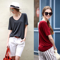 European station modal T-shirt womens short sleeve 2020 Summer Korean solid color loose size V collar base shirt thin