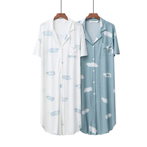 2020 Sleeping Dress Summer Thin models Modale Home Skirt Clouds printed short sleeve cardiovert turtlenecks Long dress