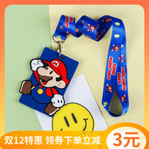 Cute card case lanyard campus student citizen card bus access card protective cover cartoon Mary Mario hot sale