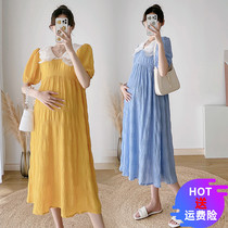 Pregnancy Woman Dress Summer Dress Fashion Bump Color Doll Collar Short Sleeves Dress Loose Casual Skirt Summer Net Red Pregnant Woman Dress