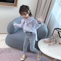 Girls shirt 2020 new autumn suit children Spring and Autumn plaid jacket foreign jeans two-piece set