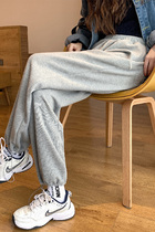 Tide brand gray sports pants womens 2021 new summer Korean version of loose thick casual beam feet wide leg pants tide