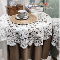 Foreign trade handmade crochet cotton lace hollow woven vintage American cabinet decorative cover cloth white round tablecloth