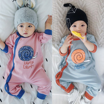 Male baby one-piece clothes 0-1 years old 3 Just born newborn clothes Spring autumn 6 Spring 9 Spring 9 female babies 12 months