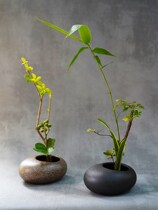 插花器中式禅意插花器皿日式花盆仿石头鹅卵复古陶瓷花道花器