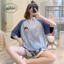 Japanese pajamas girl summer short-sleeved cotton thin section ins wind suit fresh student loose new home service