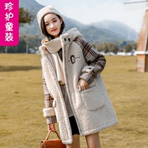 Girls woolen coat autumn and winter 12-15 year old girl cashmere plush female child College wind cashmere coat