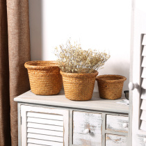 Grass-knitted flower-flower-flower-style retro-style retro-contained flower-flower-flower-flower-flower-flower-flower-flower-flower-garden decorative basket