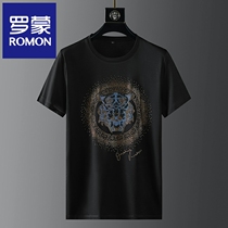 High-end short sleeves T-shirt Mens Chains Tide Cards Summer Round Collar Casual Workout Fashion Light Lavish Tiger Head Bronzed Mens Compassion