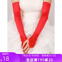 Bridal extended gloves with wedding dress sleeves white embroidered red hook finger long evening cheongsam low price