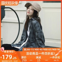 PSO Brand Japanese retro gray plaid shirt men long sleeve loose check shirt couple tide coat