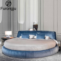  Italian light luxury round bed Double bed postmodern master bedroom Simple 2 2m fabric big bed Villa high-end Bentley furniture