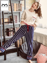 Mulwind Winter Pyjamas Womens Autumn Winter Korean Version New Coral Suede Student Cute Suit Thickened Flannel Suede