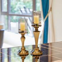  Creative European-style home luxury metal glass dining table Retro candlestick decoration American living room dining room soft decoration