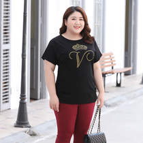 Q Fat Man large size T-shirt female mm200 kg loose belly top fat short sleeve slim cotton body shirt summer