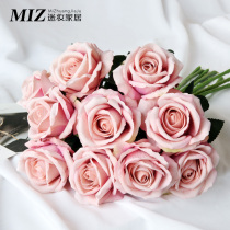Fake flowers Simulation flowers Living room table decoration flower arrangement Anti-real rose bouquet Home wedding scene decoration floral art