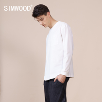 Simwood Jianmu mens clothing 2021 (loose version) Heavy thick round neck solid color tooling long-sleeved T-shirt