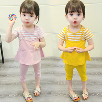 Girls summer clothing suit female baby 1 1 1 3 2 3 4 4 weeks old girl short sleeve foreign air trendy summer clothes